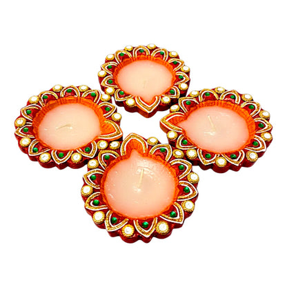 4Pk Deco colorful wax diya (Goal Full) style (MOQ=36pc)