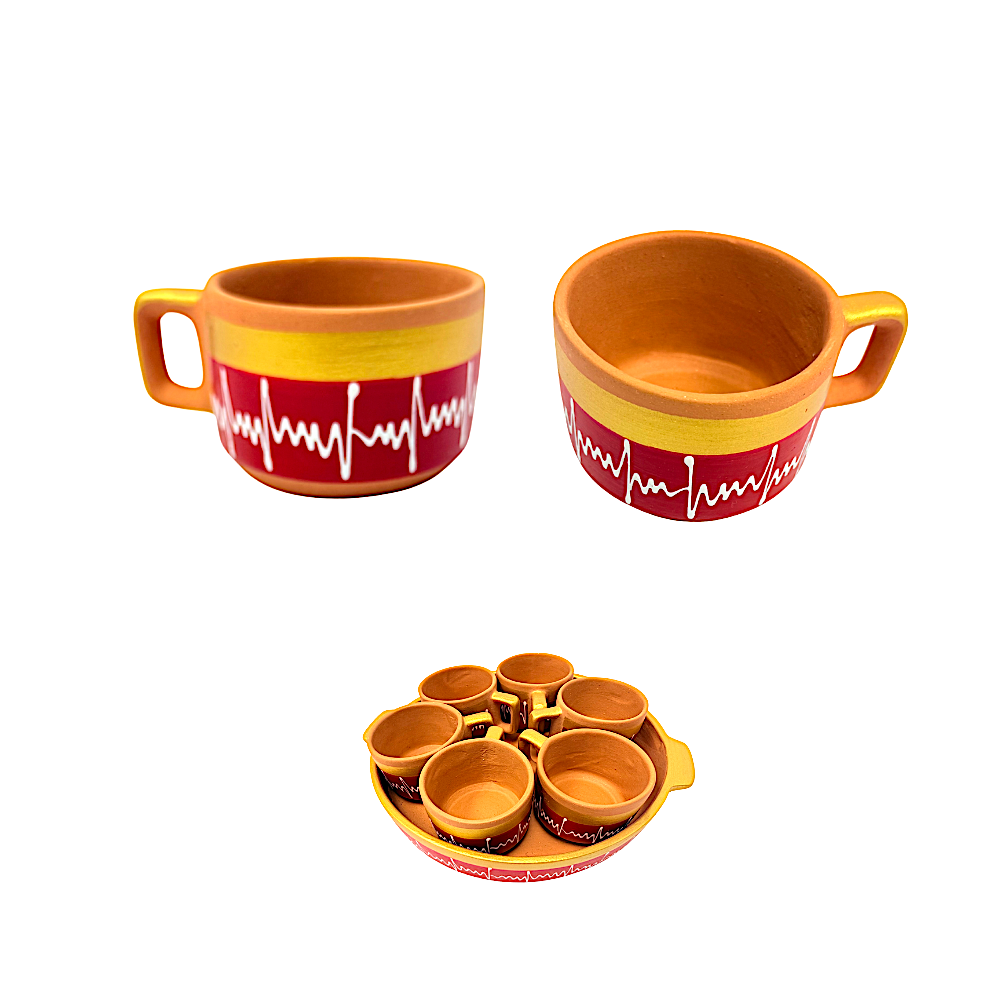 Clay cup and mug tray set  3510 (Color and Design may vary) (MOQ=ea)
