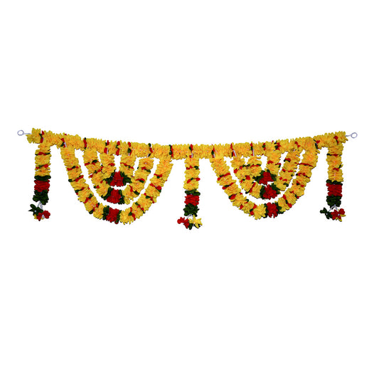 Artificial Floral Toran, 44 Inch, Indian Flower Door Hanging, Puja Mandir Diwali Wedding Decor Red