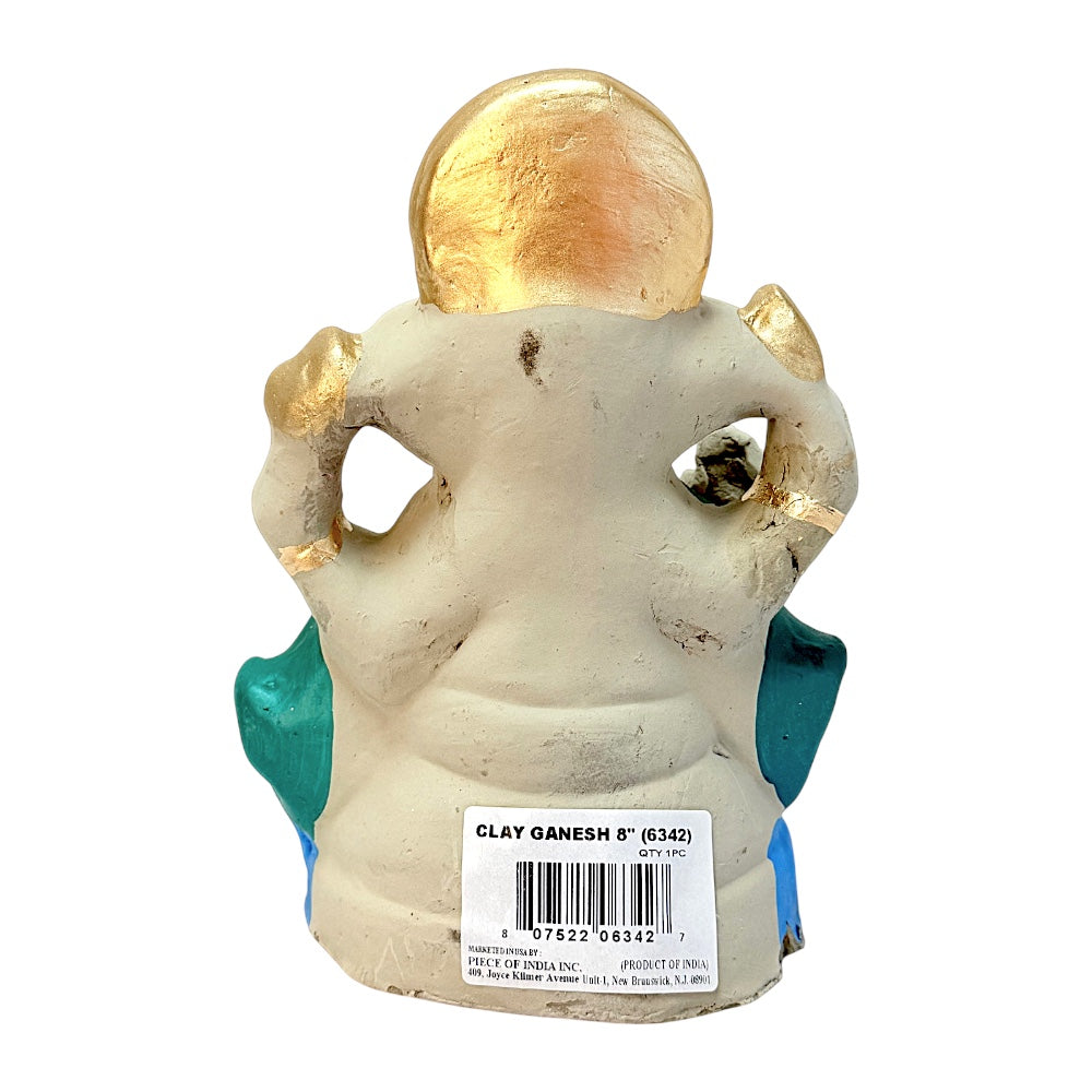 Eco-Friendly Clay Ganesha, clay, color and gold on throne 8" (MOQ=8 pcs)