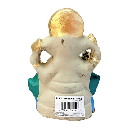 Eco-Friendly Clay Ganesha, clay, color and gold on throne 8" (MOQ=8 pcs)