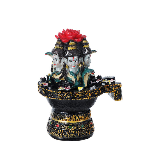 Shivling with 3 Shiva faces 5" Glossy