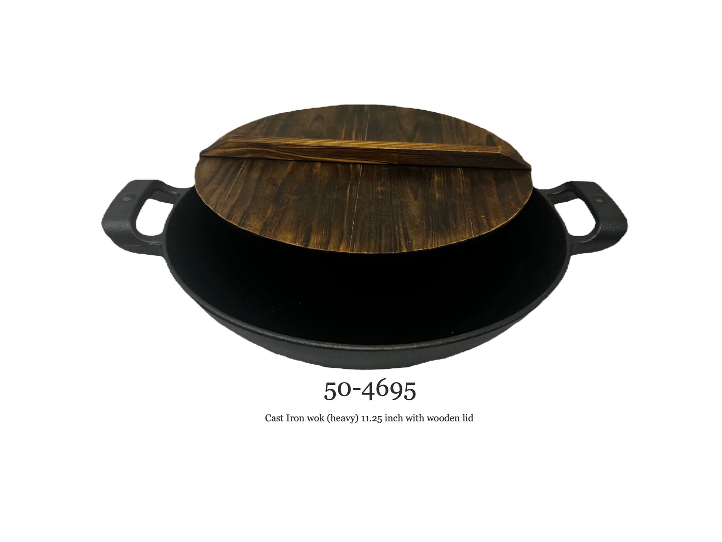 Cast Iron Iron wok (heavy)  11.25"  w wooden lid  (MOQ=ea)