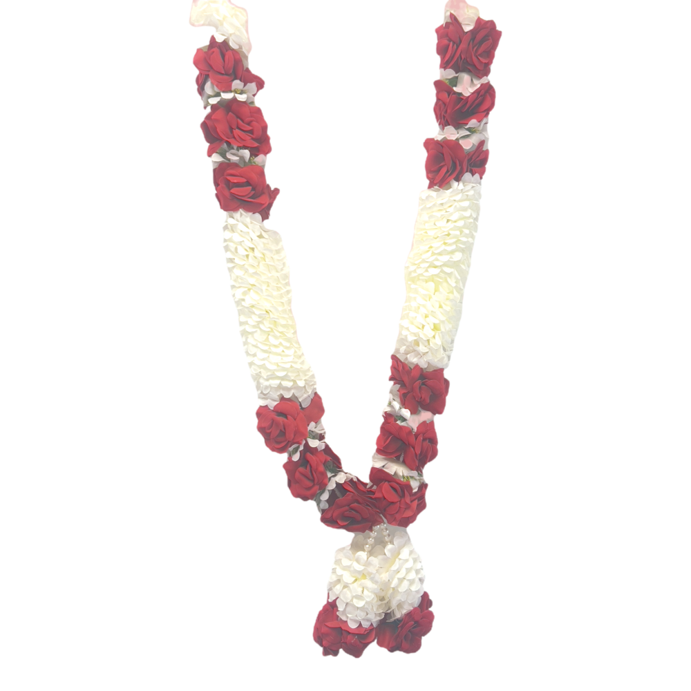 Garland 30 inch  red rose with white floral and pearls (MOQ=dz)