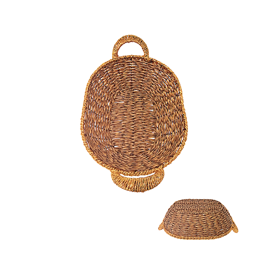 Mkaurs oval woven  brown with golden rim wicker basket with gold handles (MOQ=dz)