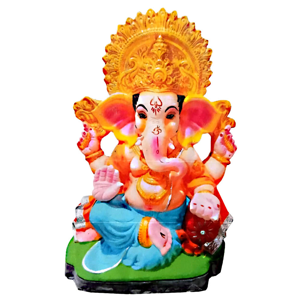 Eco-Friendly Clay Ganesha, color and gold on throne  24"