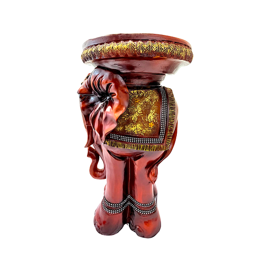Carved wooden pedestal with elephant w gems (MOQ=ea)