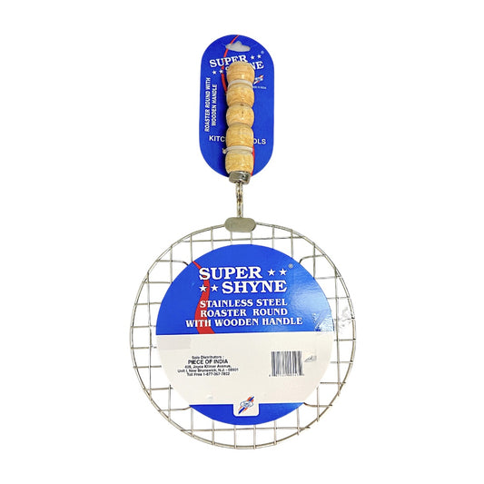 Stainless Steel Round Roaster with Wooden Handle — Roti, Papad & Vegetable Grill (MOQ=dz)