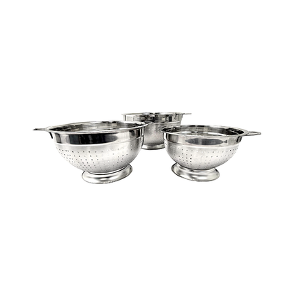Colander steel, deep, Steel color,  handle on both sides (MOQ=10pc)