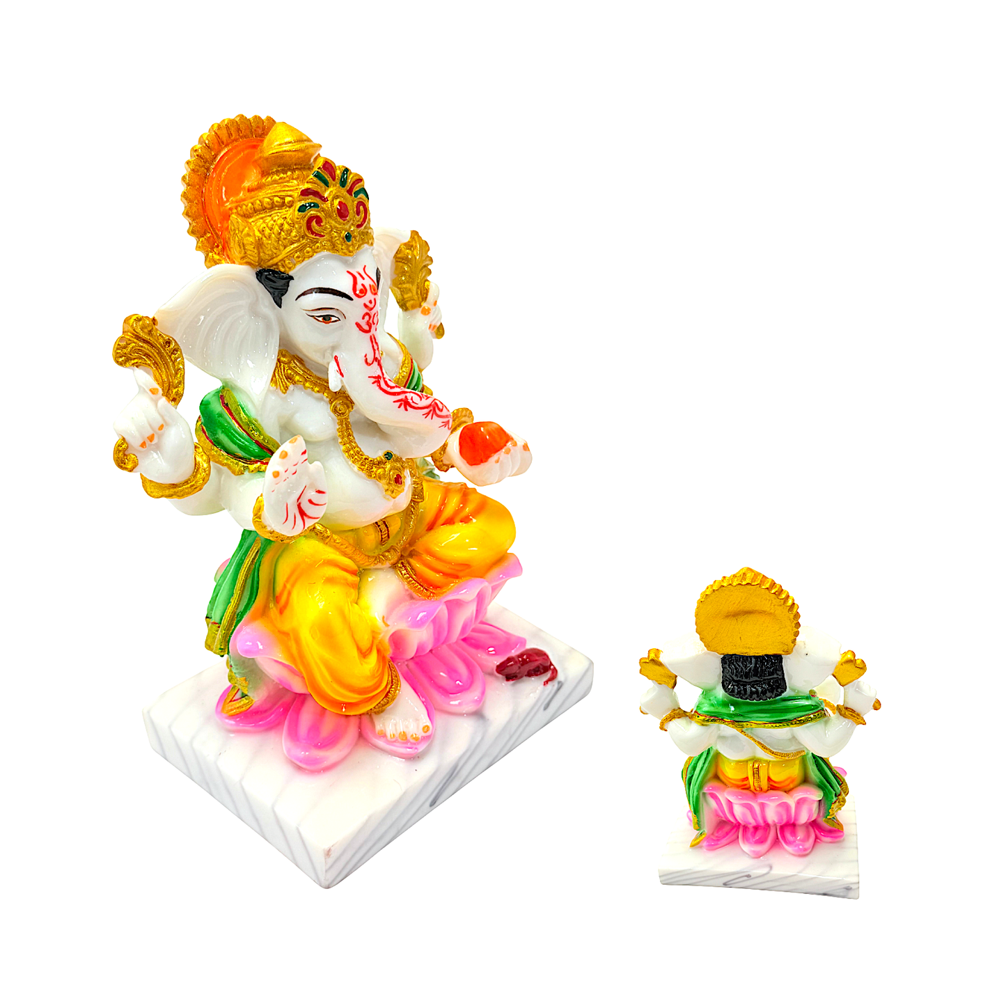 Lord Ganesha statue, colorful marble dust, 7 inches (MOQ=ea)