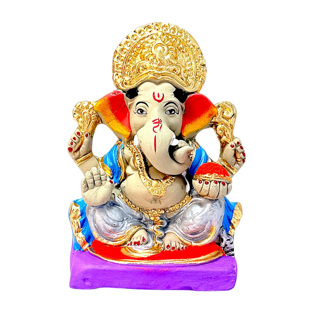 Eco-Friendly Clay Ganesha, clay, color and gold 6" (MOQ=18 pcs)