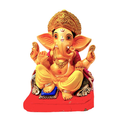 Eco-Friendly Clay Ganesha, color and gold on throne 10" (MOQ=6 pcs)
