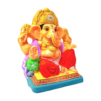Eco-Friendly Clay Ganesha, color and gold on throne 12" (MOQ=4 pcs)