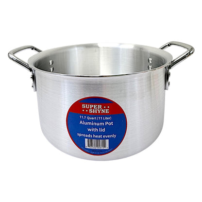 Aluminum pot with Lid - 11.7Qt, 11L 3mm thick W: 12" H6"  (MOQ=ea)