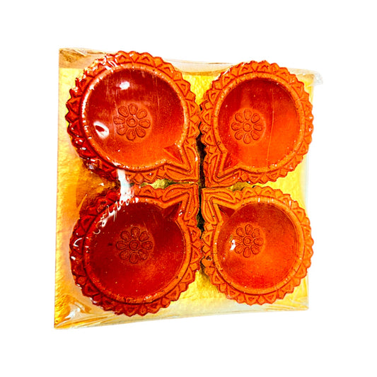 4 pack natural clay diyas (many designs)  (MOQ=36pc)