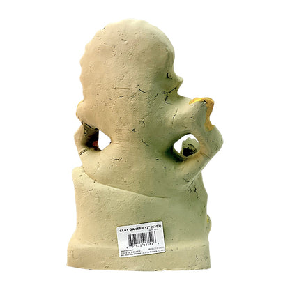 Eco-Friendly Clay Ganesha, Clay, color and gold on throne 12" (MOQ=4 pcs)
