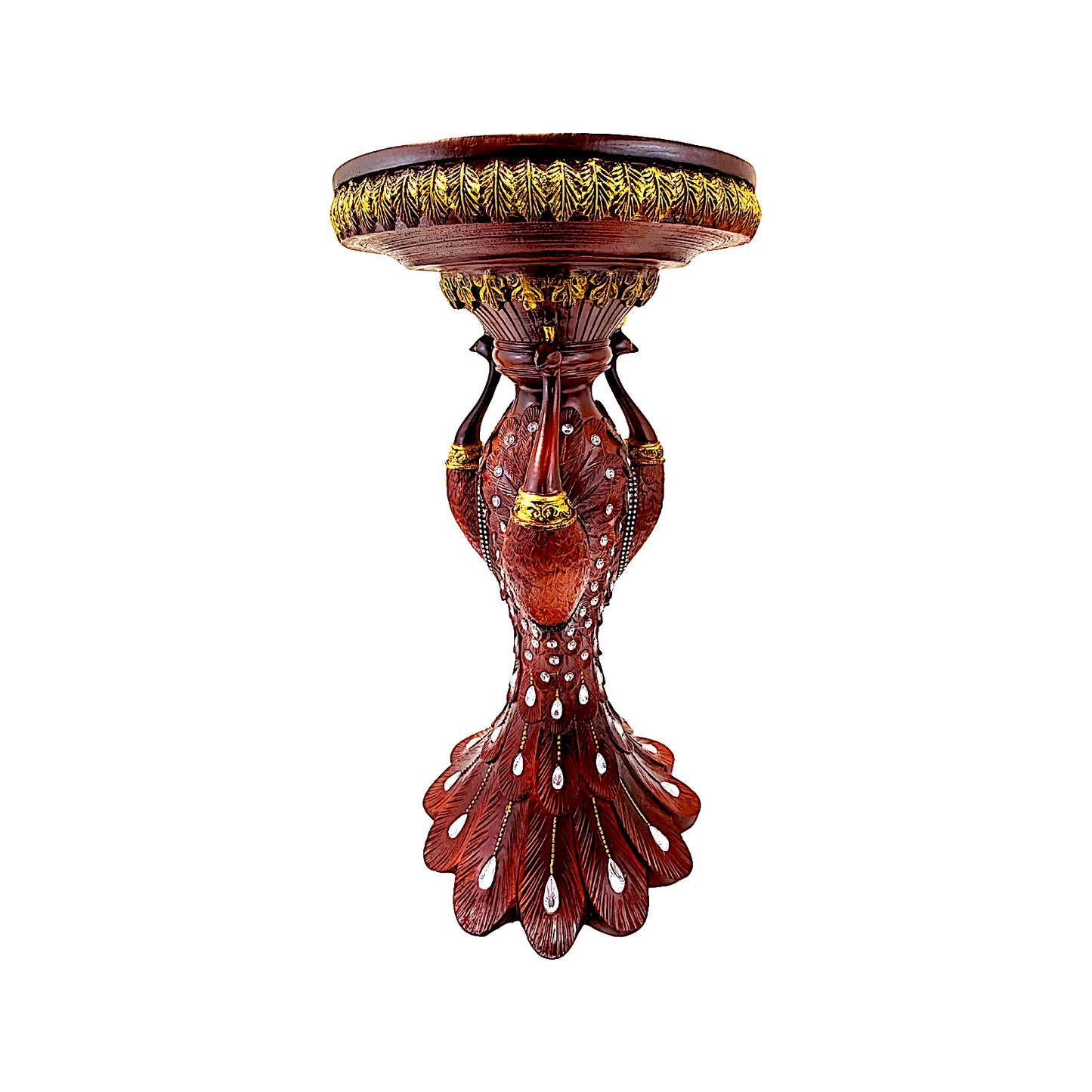 Carved Wooden Pedestal with Peacocks and embellishments (MOQ=ea)