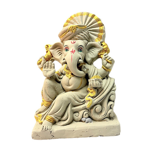 Eco-Friendly Clay Ganesha, Clay, color and gold on throne 12" (MOQ=4 pcs)