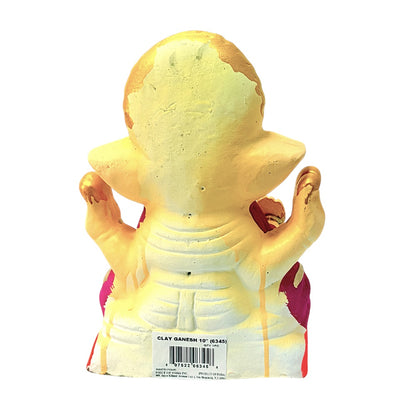 Eco-Friendly Clay Ganesha, color and gold on throne 10" (MOQ=6 pcs)