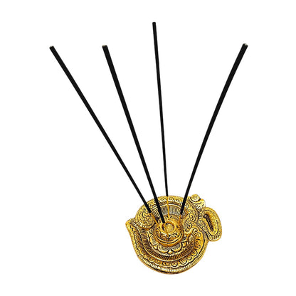 Om Plate Incense Burner – Antique Gold Metal Agarbatti & Dhoop Holder with Ash Catcher