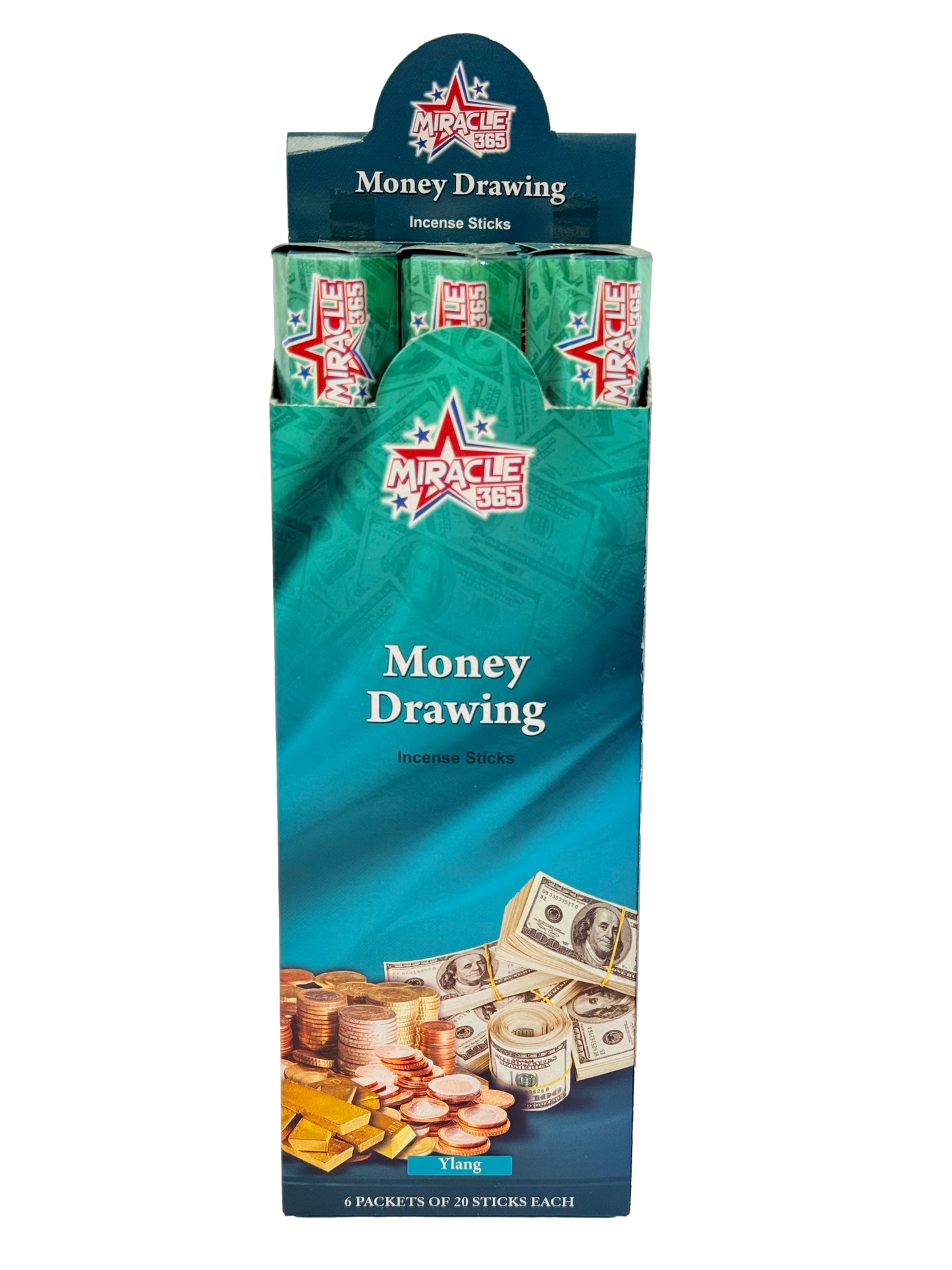 Money Drawing Incense (6 tubes of 20 sticks each) Fragrance: Ylang (MOQ=10pc)
