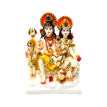 LordShiva family white and gold, colorful marble dust,  9 inches (MOQ=ea)
