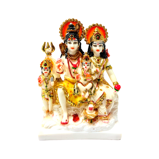 LordShiva family white and gold, colorful marble dust,  9 inches (MOQ=ea)