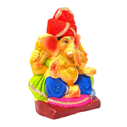 Eco-Friendly Clay Ganesha, color and gold with turban 6" (MOQ=18 pcs)
