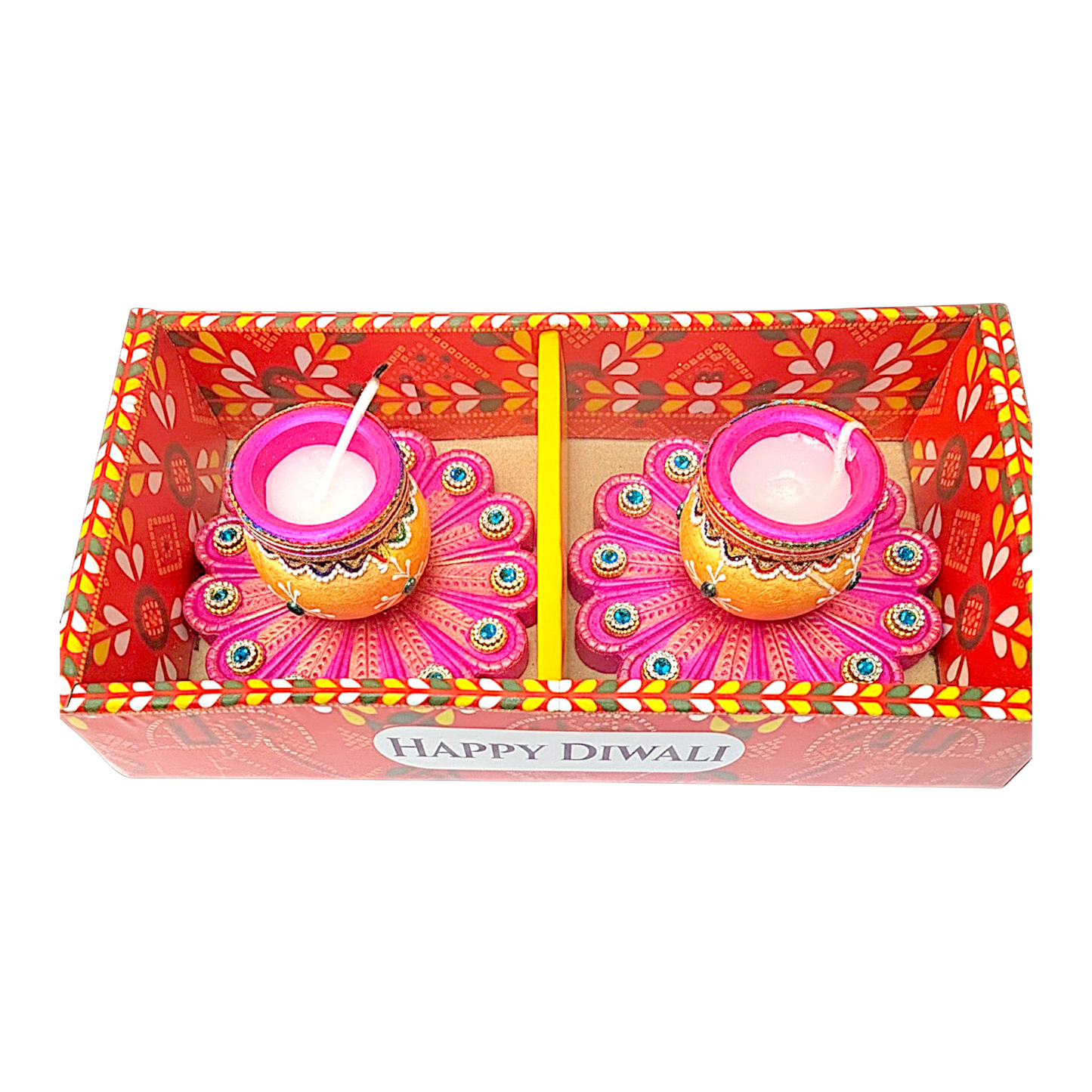 2 pc Mangalam Diya Box with wax, assorted colors (MOQ=ea)