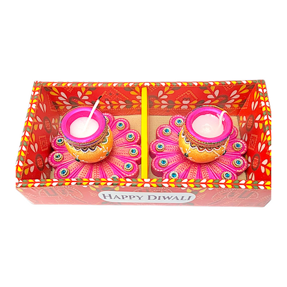 2 pc Mangalam Diya Box with wax, assorted colors (MOQ=ea)