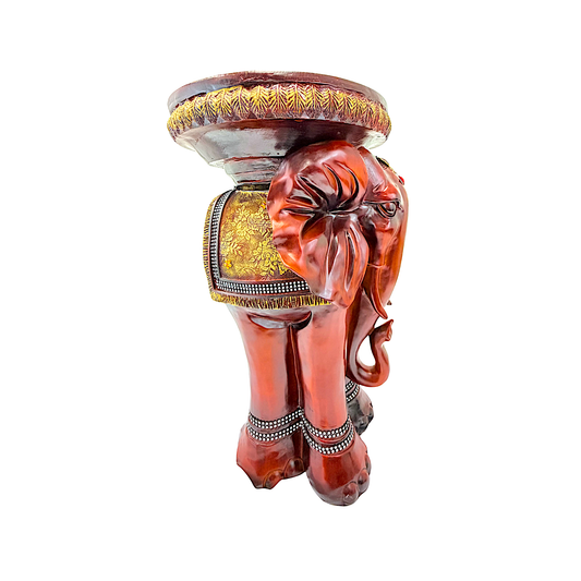 Carved wooden pedestal with elephant w gems (MOQ=ea)