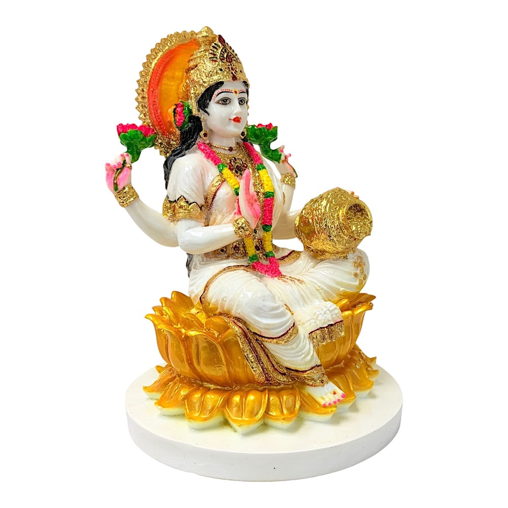 Laxmi, white and gold, marble dust 15" (MOQ=ea)