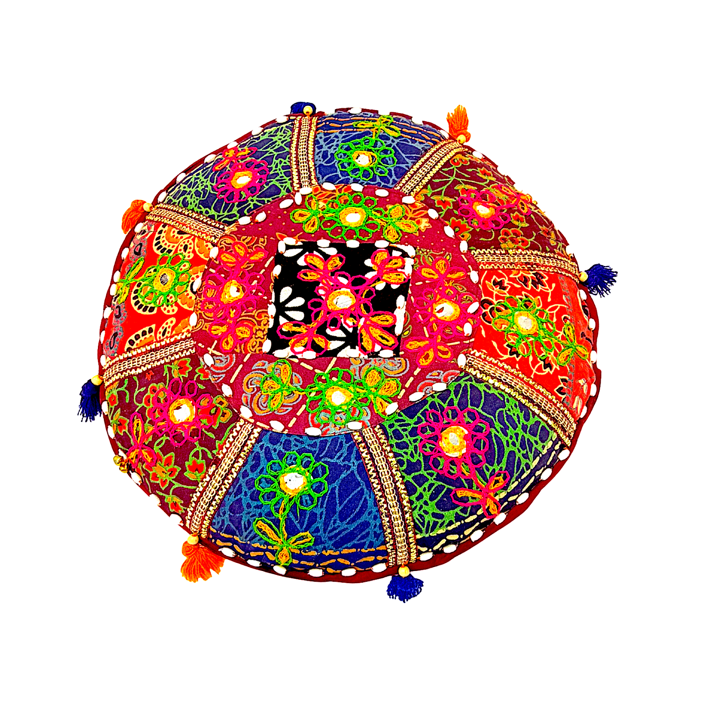 Rajasthani cushion Pillow round , 16"wide x 3" high (MOQ=ea)