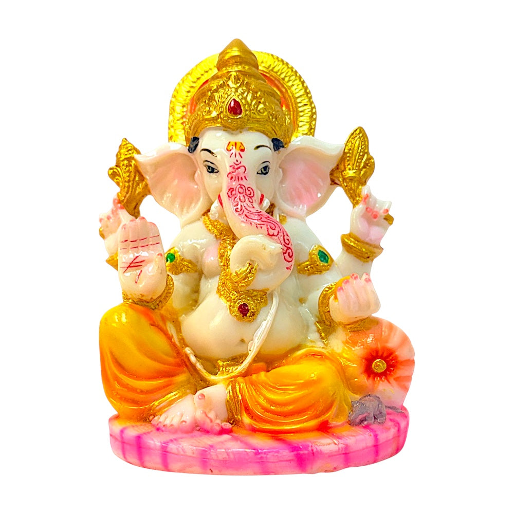 Lord Ganesha marble dust colored and gold, 7 inches