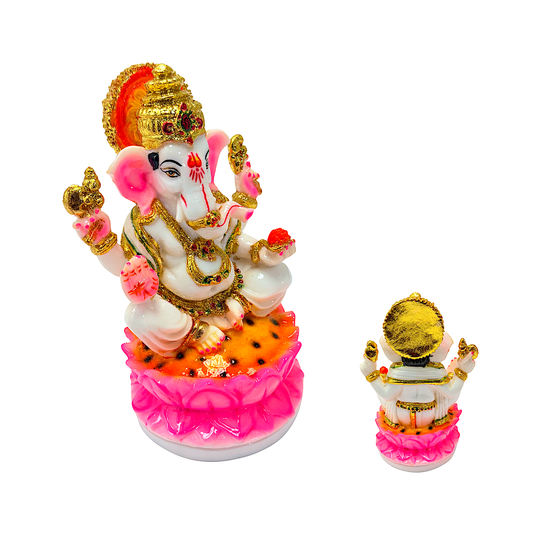 Lord Ganesha white and gold, colorful marble dust,  8 inches (MOQ=ea)