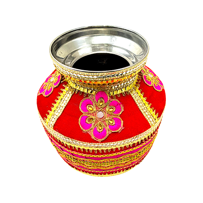 Festive Gharoli/Kalash. Cloth exterior decor, steel inside (MOQ=ea)