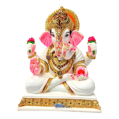 Lord Ganesha, white and gold, marble dust 12" (MOQ=ea)