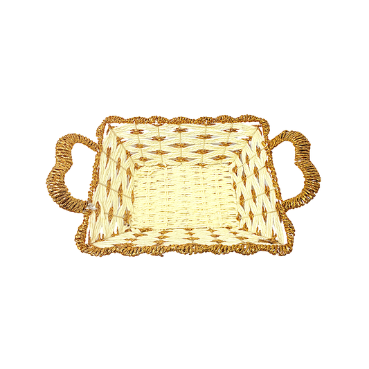 Mkaurs oval woven offwhite and gold wicker basket with handles (MOQ=dz)