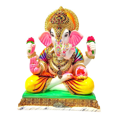 Lord Ganesha, colored and gold, marble dust 12" (MOQ=ea)