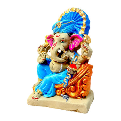 Eco-Friendly Clay Ganesha, Clay, color and gold on throne 12" (MOQ=4 pcs)