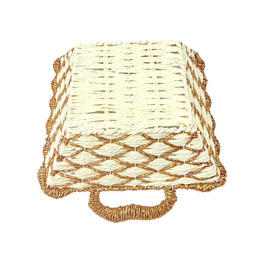 Mkaurs square woven offwhite and gold wicker basket with handles (MOQ=dz)