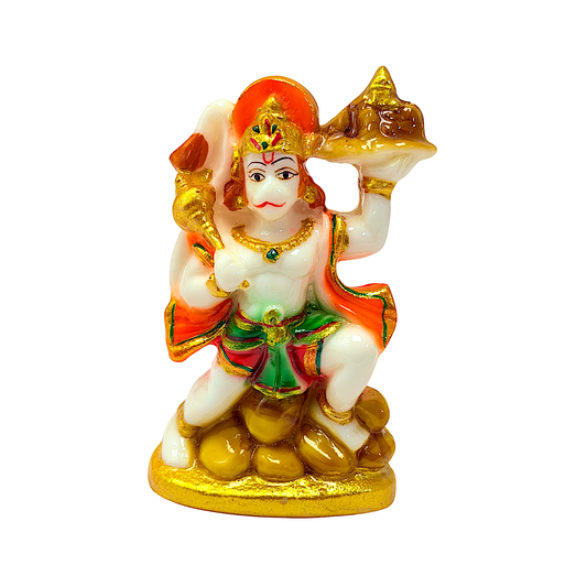 Lord Hanuman with mountain , colorful marble dust,4 inches (MOQ=ea)