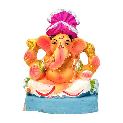 Eco-Friendly Clay Ganesha, colored turban, 6" (MOQ=20 pcs)