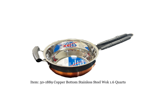 Wok copper bottom/stainless steel H 3" Dia 7.5" 1.5 liter  (MOQ=ea)