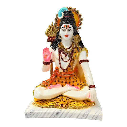 Lord Shiva, white and gold, marble dust 12" (MOQ=ea)
