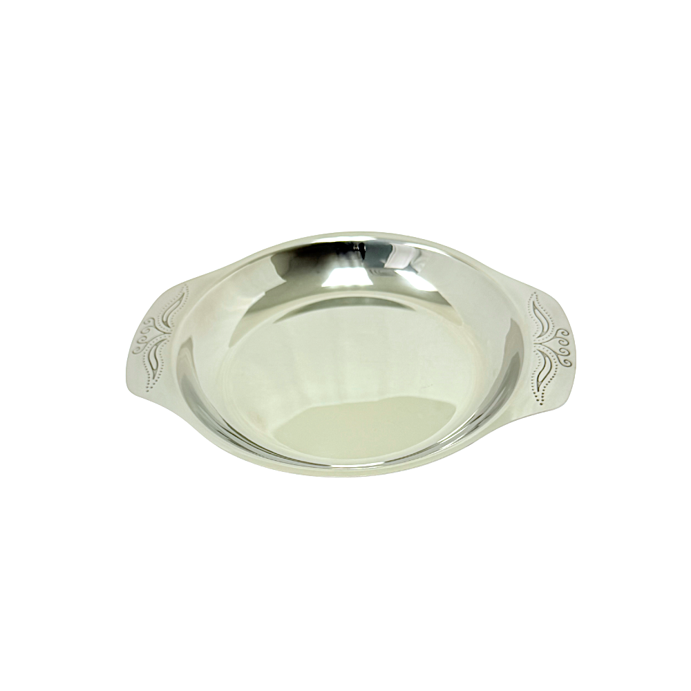 Steel tray with carving on handles 8.5 inch  (MOQ=ea)