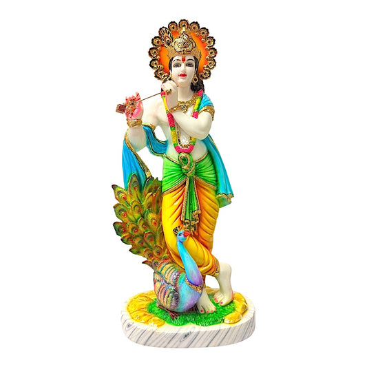 Krishna, colored and gold, marble dust 15" (MOQ=ea)