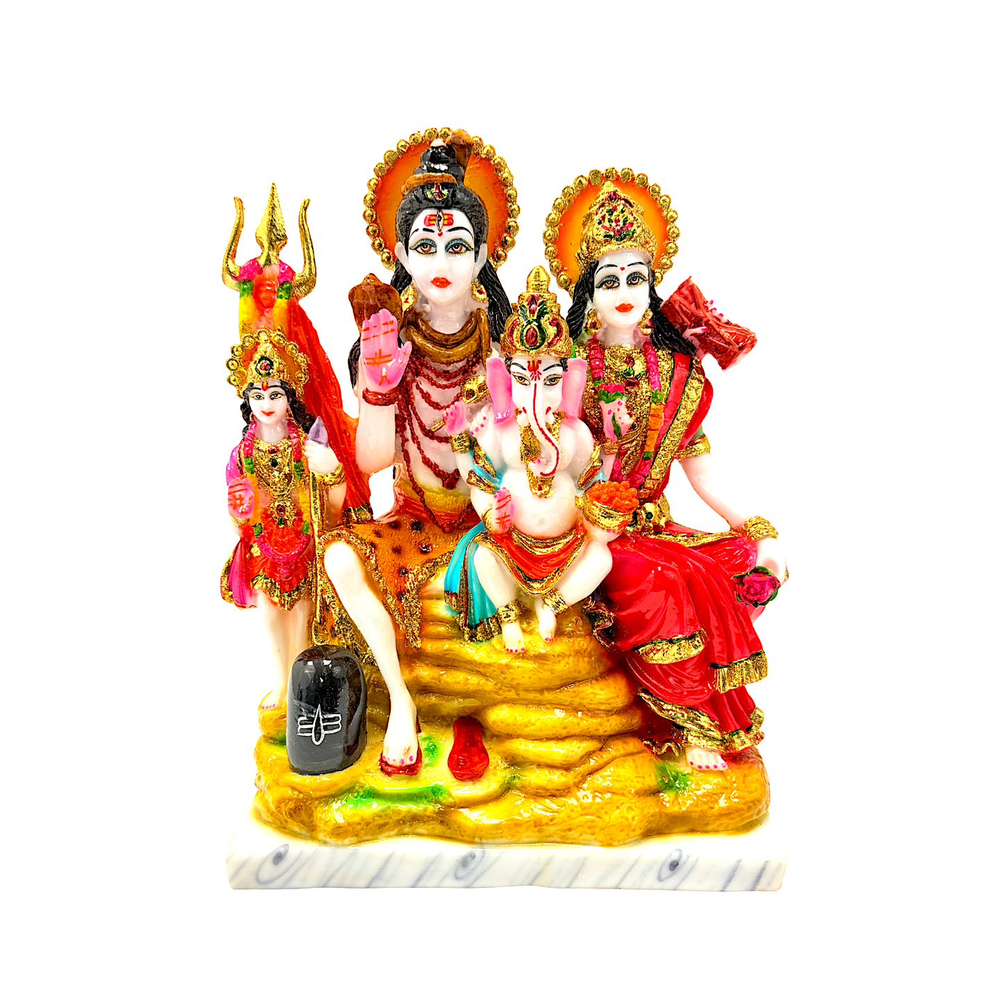 Lord Shiva family, colorful marble dust,   12 inches (MOQ=ea)