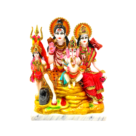 Lord Shiva family, colorful marble dust,   12 inches (MOQ=ea)