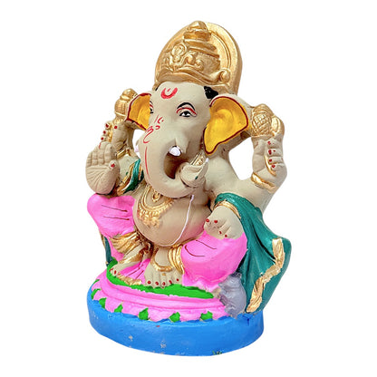 Eco-Friendly Clay Ganesha, clay, color and gold on throne 8" (MOQ=8 pcs)